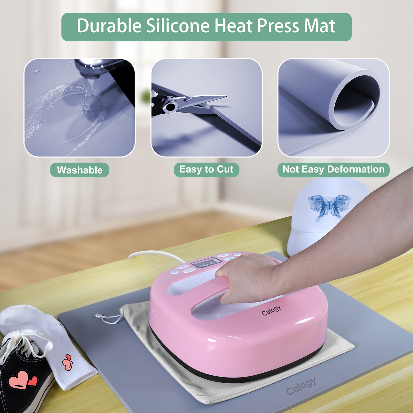 Calogy Heat Press Mat Silicone 15x15, Heat Press Pad Resistant Fireproof 0.34in Thickness, Double Sided Easy Washable Press Mat for Vinyl HTV Ironing Insulation Transfer Crafting Heat Press Machine(15*15in)