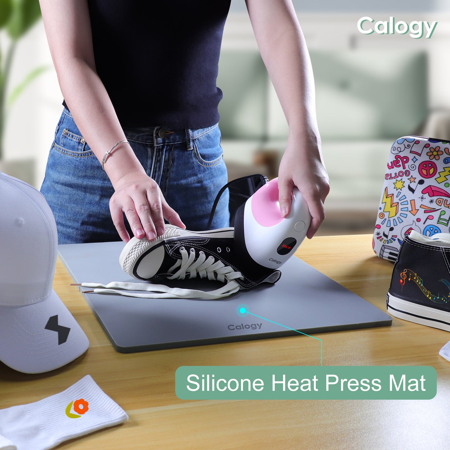 Calogy Heat Press Mat Silicone 15x15, Heat Press Pad Resistant Fireproof 0.34in Thickness, Double Sided Easy Washable Press Mat for Vinyl HTV Ironing Insulation Transfer Crafting Heat Press Machine(15*15in)